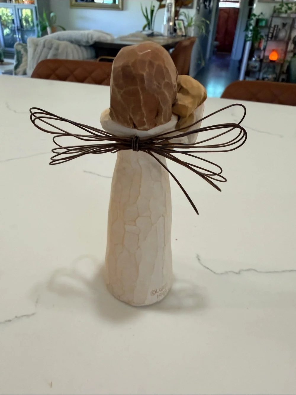 Willow Tree Beige Angel holding a dog with Brown Wire Wings